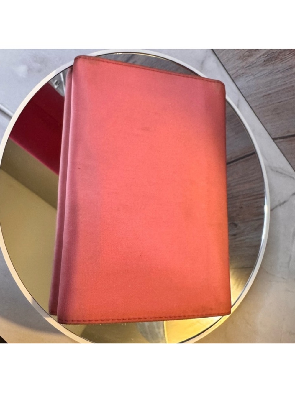 Prada Pink Satin Clutch with Gold Triangle Logo and coin pouch - Picture 15 of 16